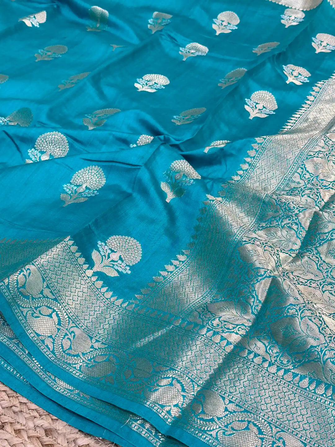 Firozi Blue Chiniya Silk Traditional Banarasi Saree