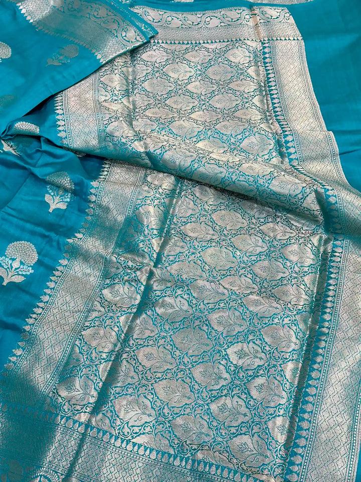 Firozi Blue Chiniya Silk Traditional Banarasi Saree