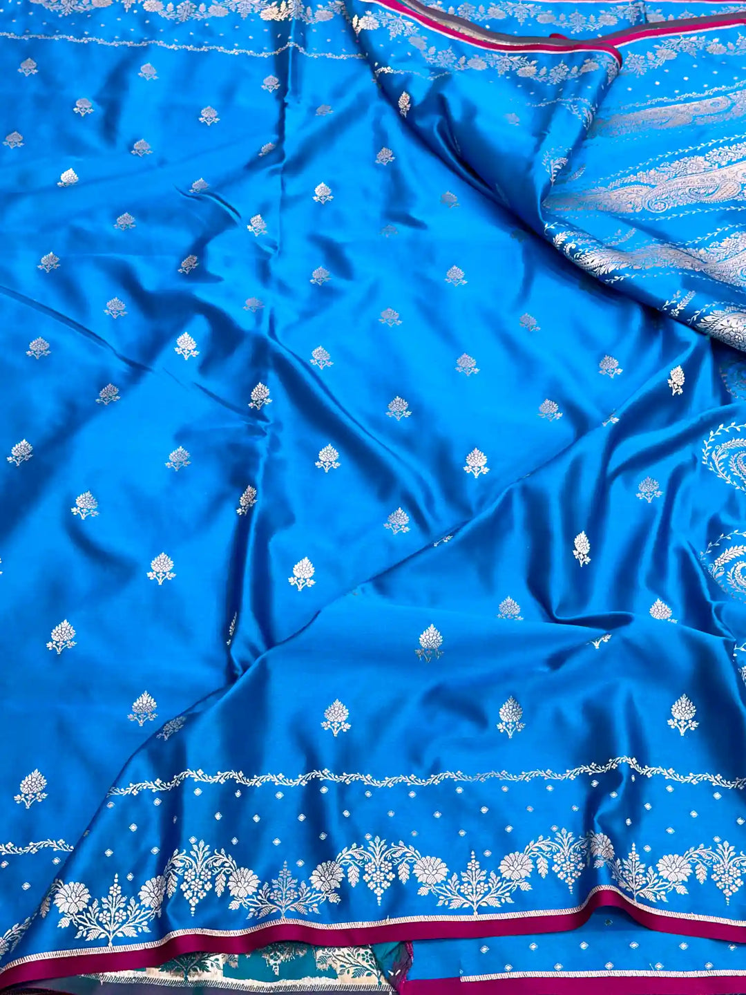  Firozi Blue Eccentric Mashru Katan Silk Banarasi Saree 