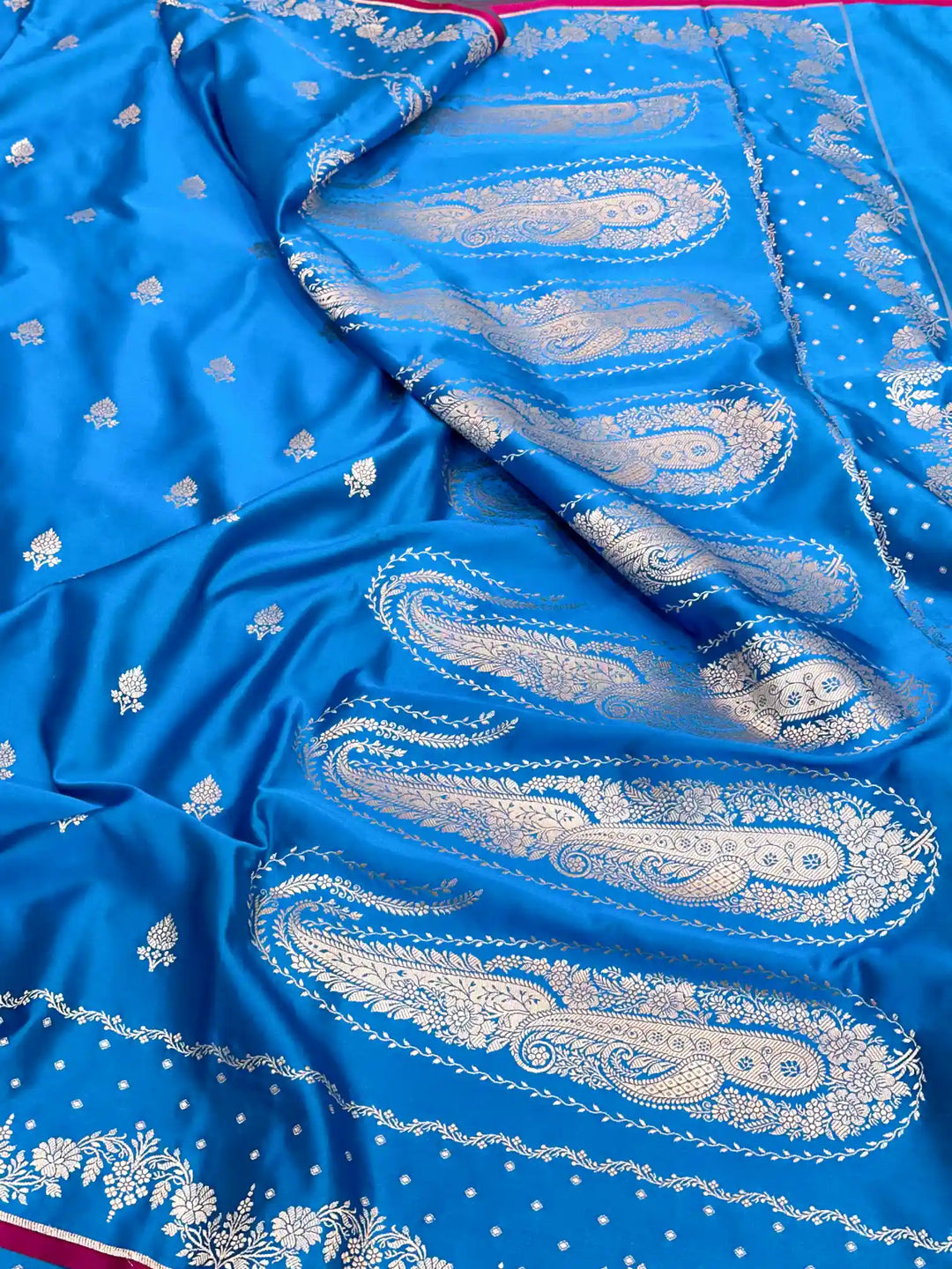  Firozi Blue Eccentric Mashru Katan Silk Banarasi Saree 