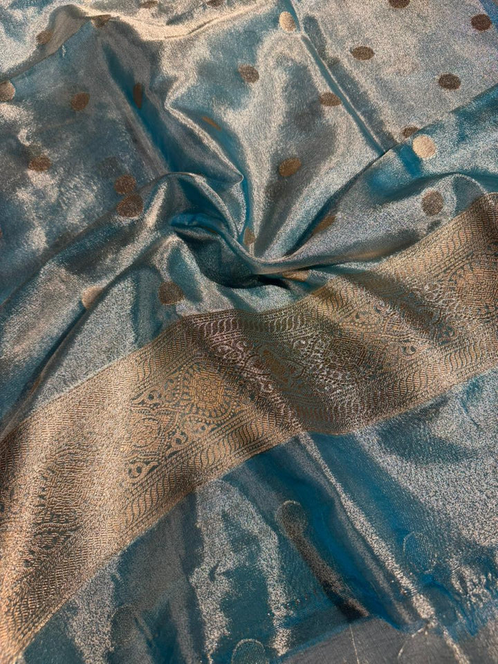 Firozi Blue Kora Tissue Silk Banarasi Suit