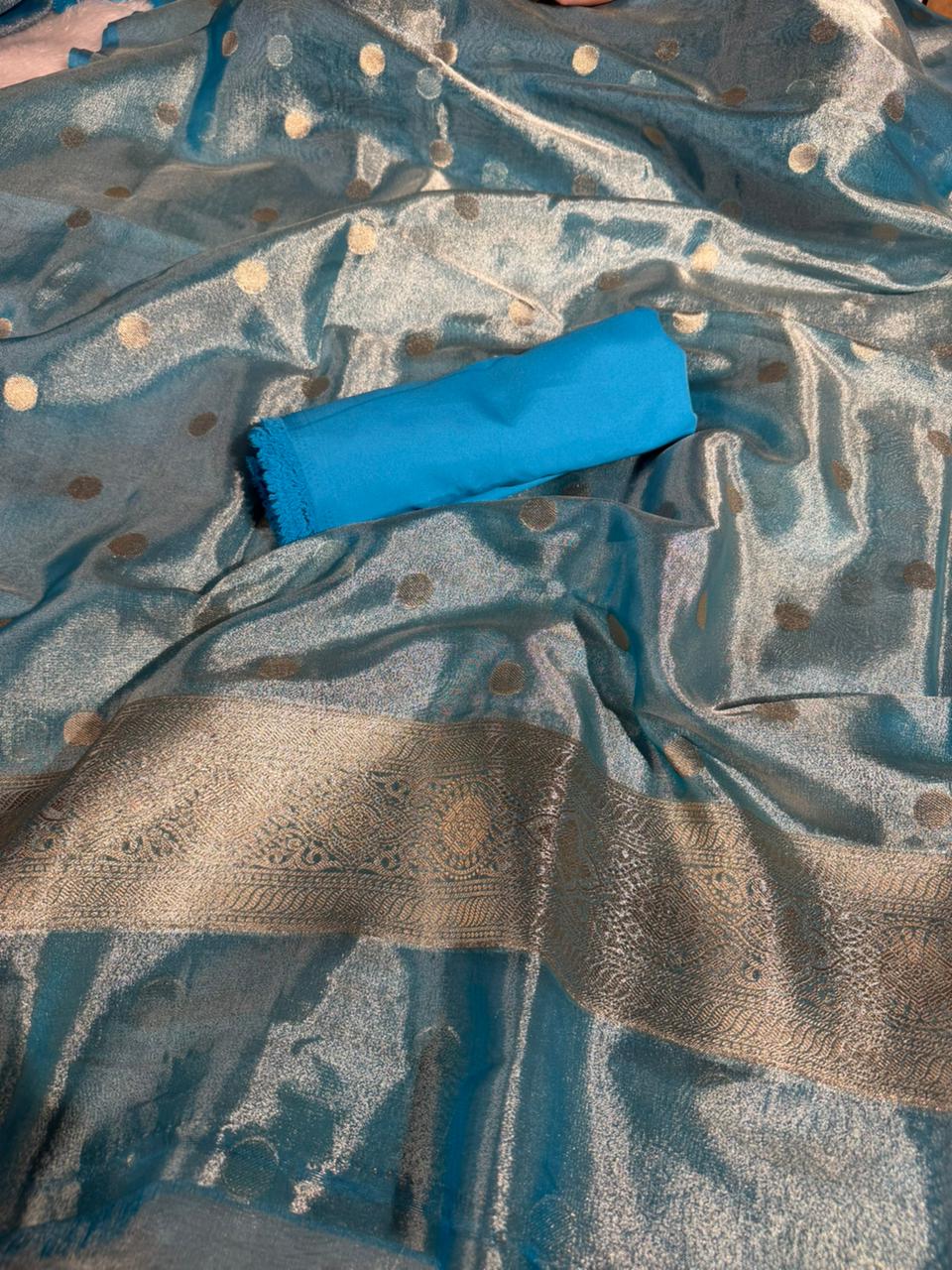 Firozi Blue Kora Tissue Silk Banarasi Suit