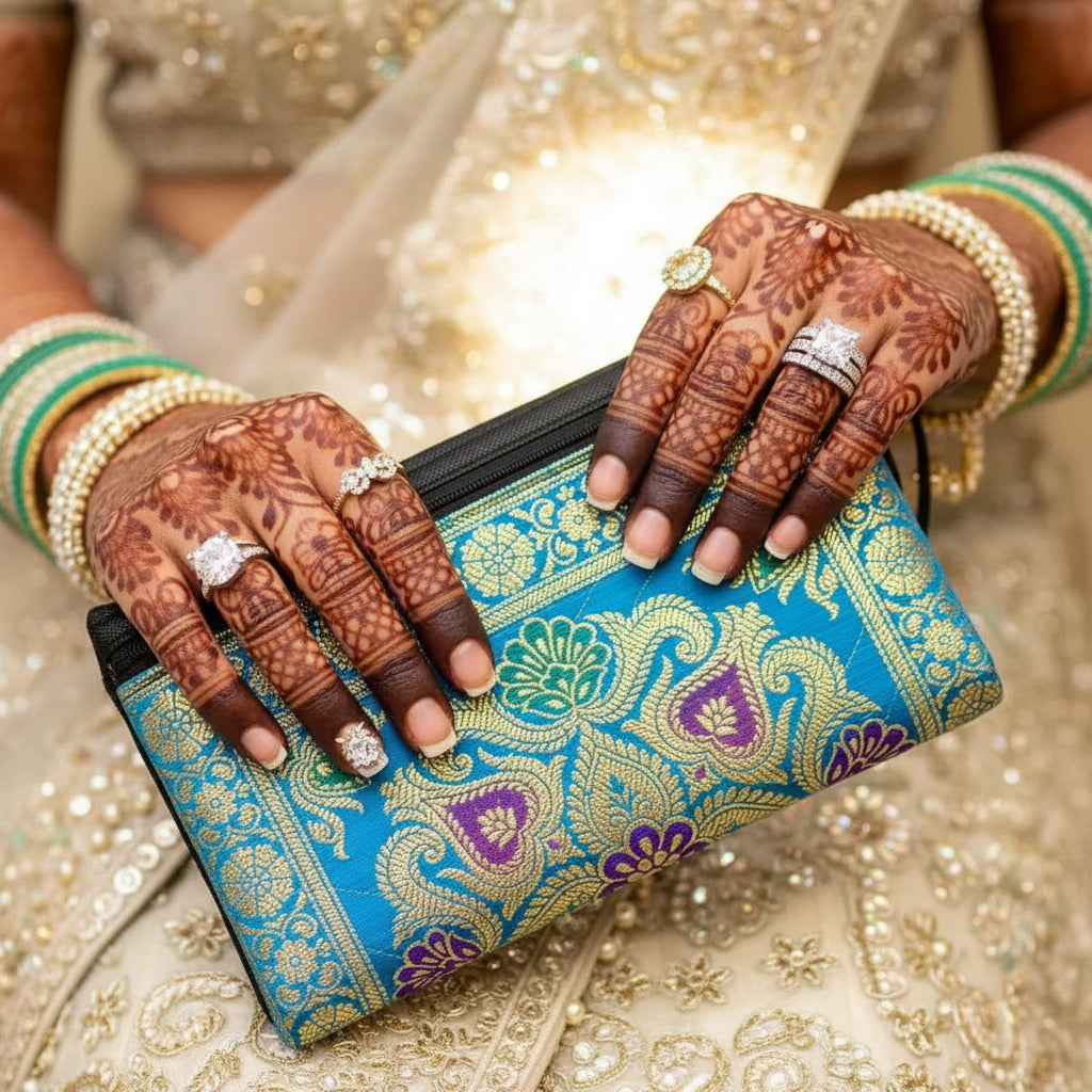 Firozi Blue Shade Handmade Banarasi Women Wallet