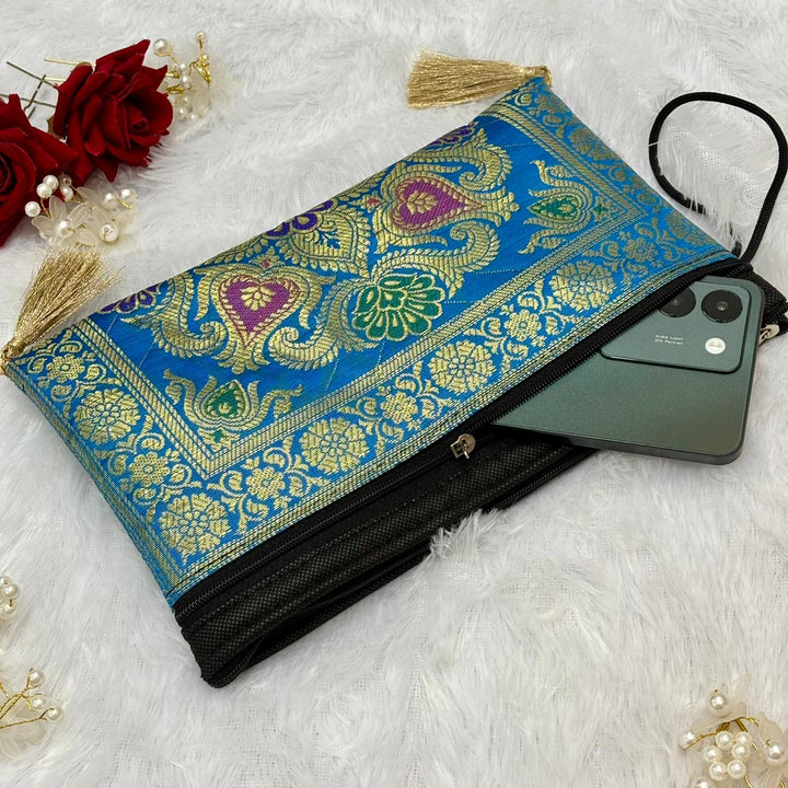 Firozi Blue Shade Handmade Banarasi Women Wallet
