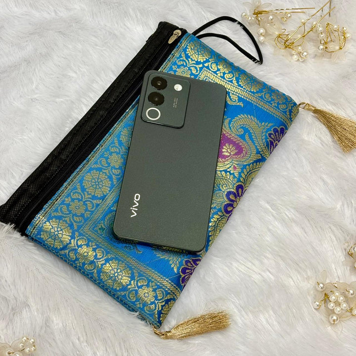 Firozi Blue Shade Handmade Banarasi Women Wallet