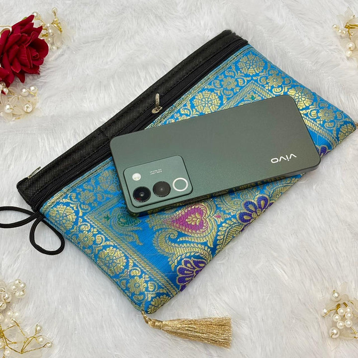 Firozi Blue Shade Handmade Banarasi Women Wallet