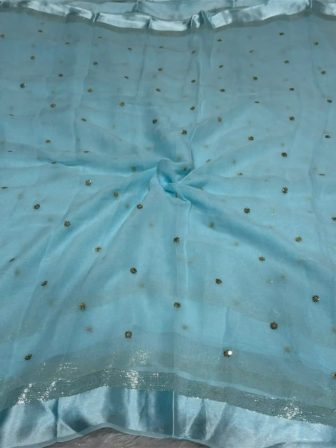 Firozi Blue Viscose Georgette Silk Embroidered Work Banarasi Saree