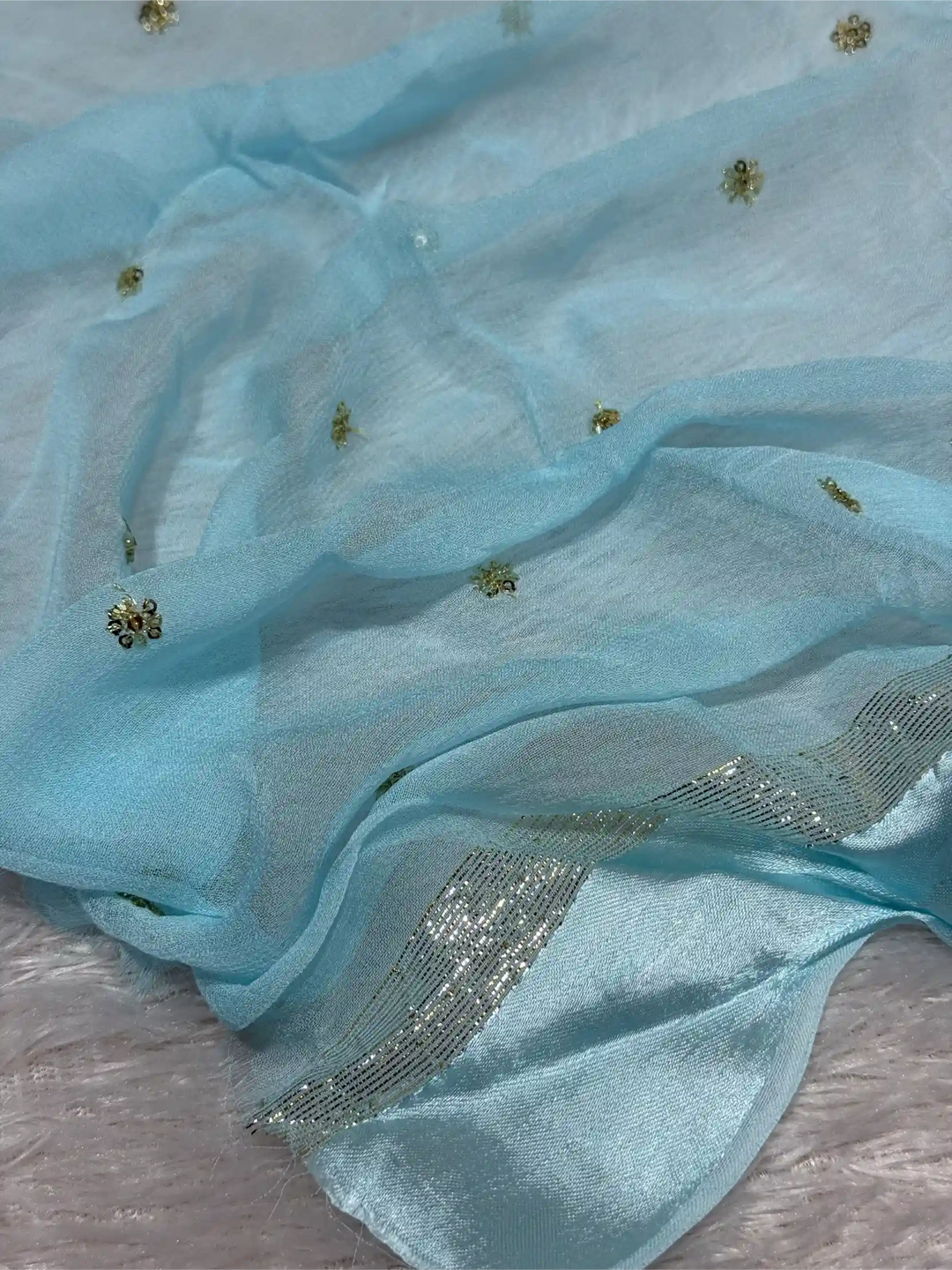 Firozi Blue Viscose Georgette Silk Embroidered Work Banarasi Saree