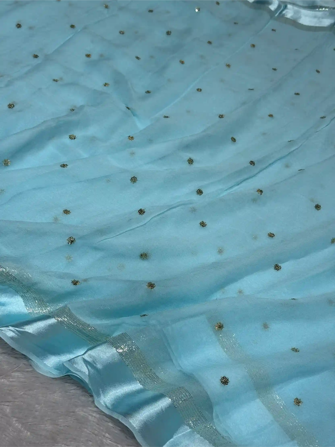 Firozi Blue Viscose Georgette Silk Embroidered Work Banarasi Saree