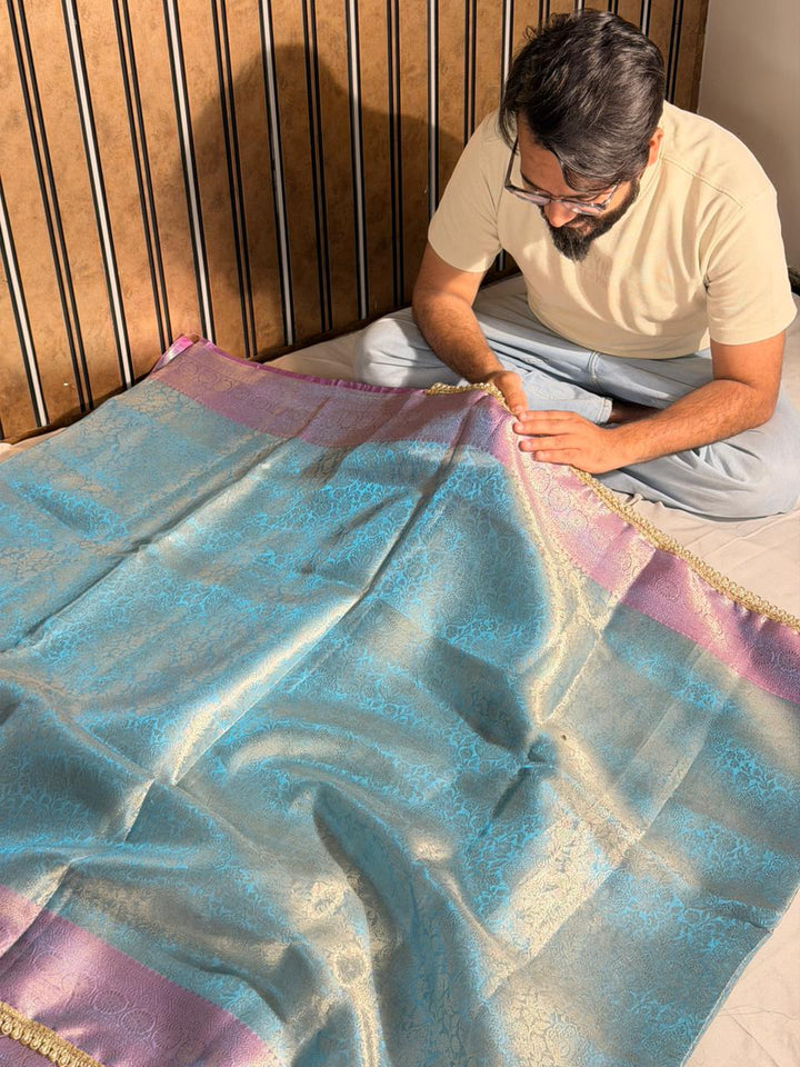 Firozi Pink Kanjivaram Tissue Silk Designer Banarasi Saree