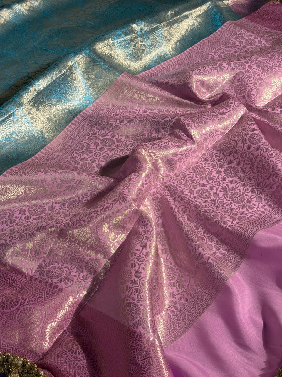 Firozi Pink Kanjivaram Tissue Silk Designer Banarasi Saree