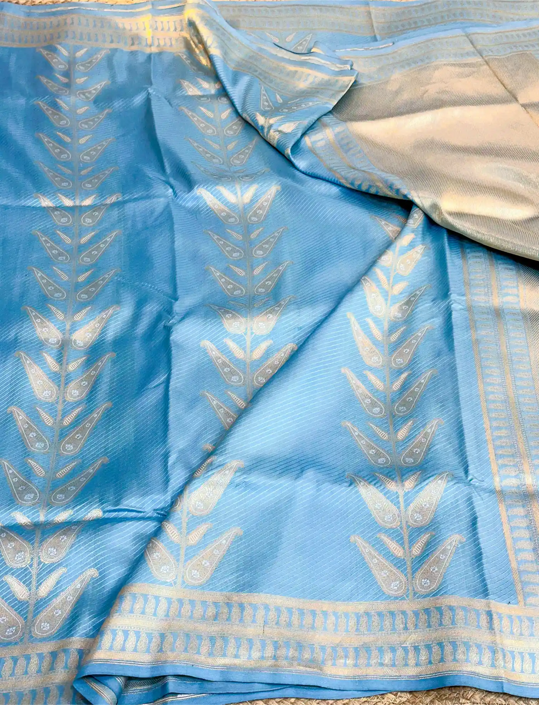 Firozi Pure Katan Silk Banarasi Saree