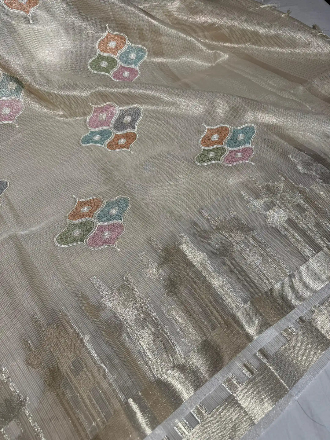 First Time Tissue Kota Multi Chikankari Design with Rich Zari Pallu and Blouse 