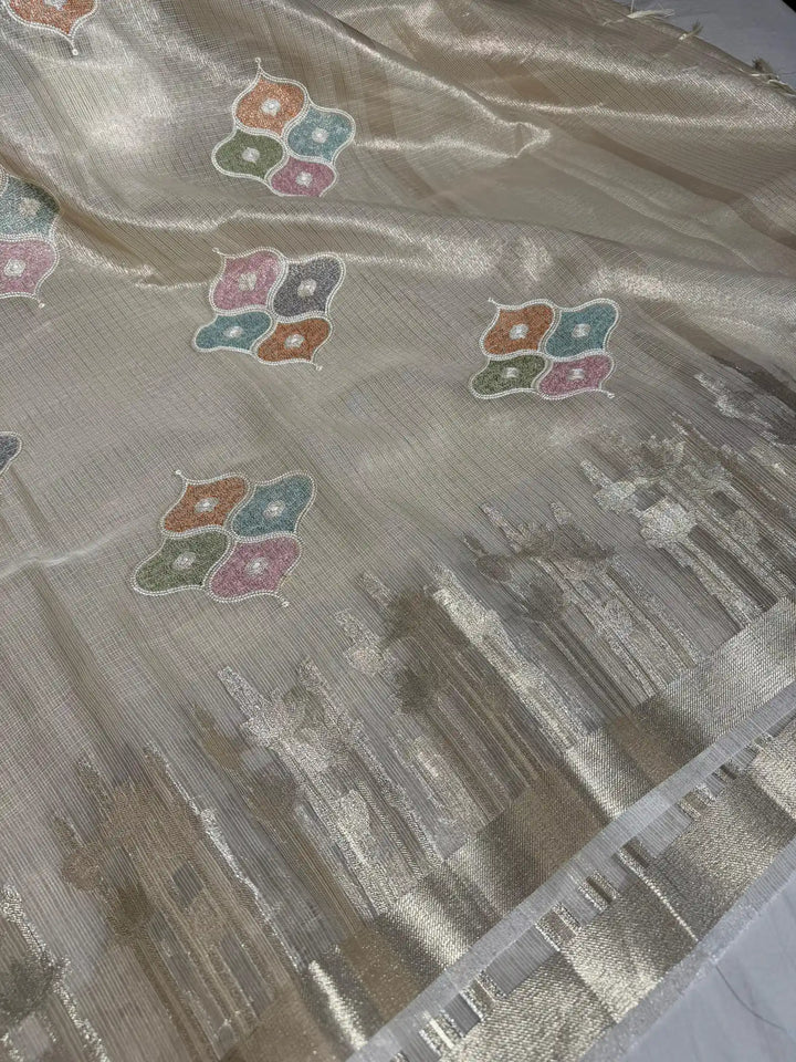 First Time Tissue Kota Multi Chikankari Design with Rich Zari Pallu and Blouse 