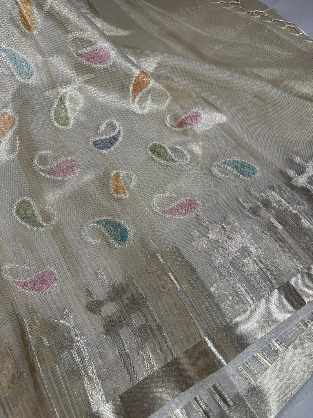 First Time Tissue Kota Multi Chikankari Design with Rich Zari Pallu and Blouse