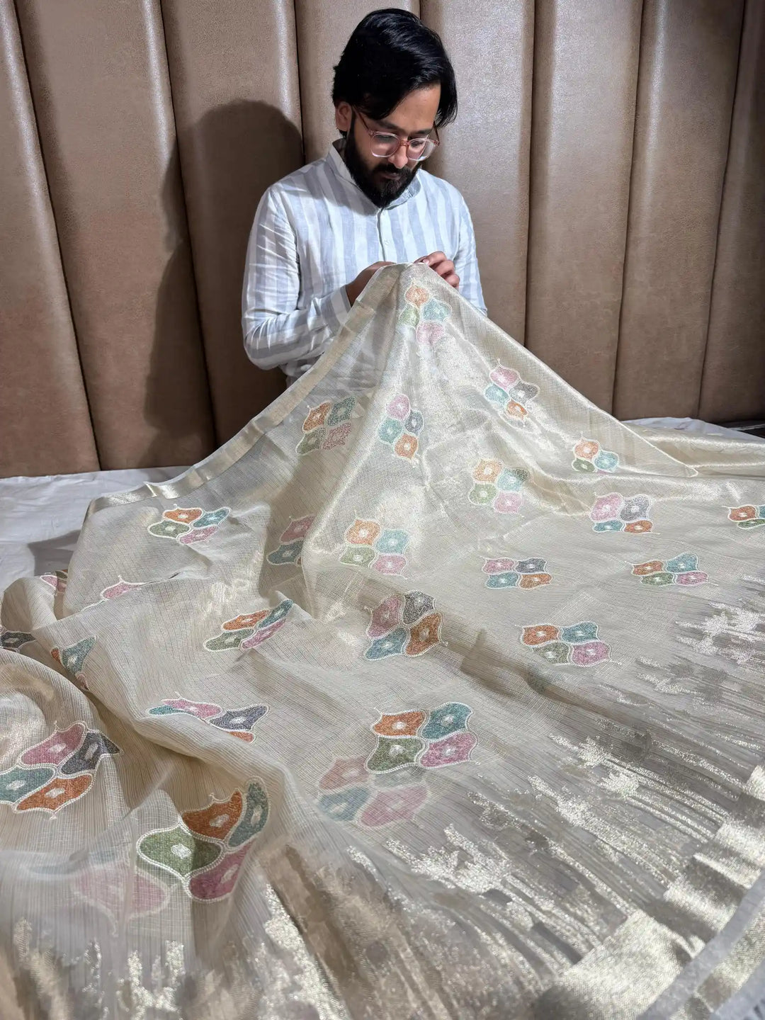 First Time Tissue Kota Multi Chikankari Design with Rich Zari Pallu and Blouse 