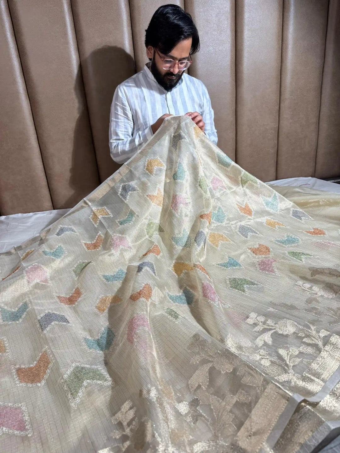 First Time Tissue Kota Multi Chikankari Design with Rich Zari Pallu and Blouse