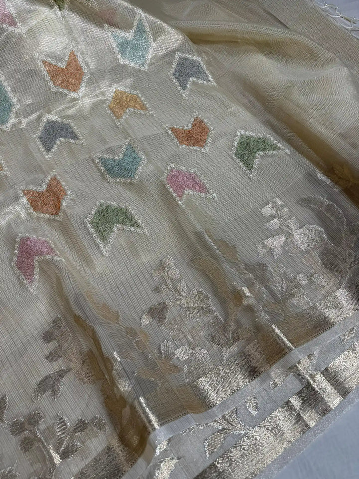 First Time Tissue Kota Multi Chikankari Design with Rich Zari Pallu and Blouse