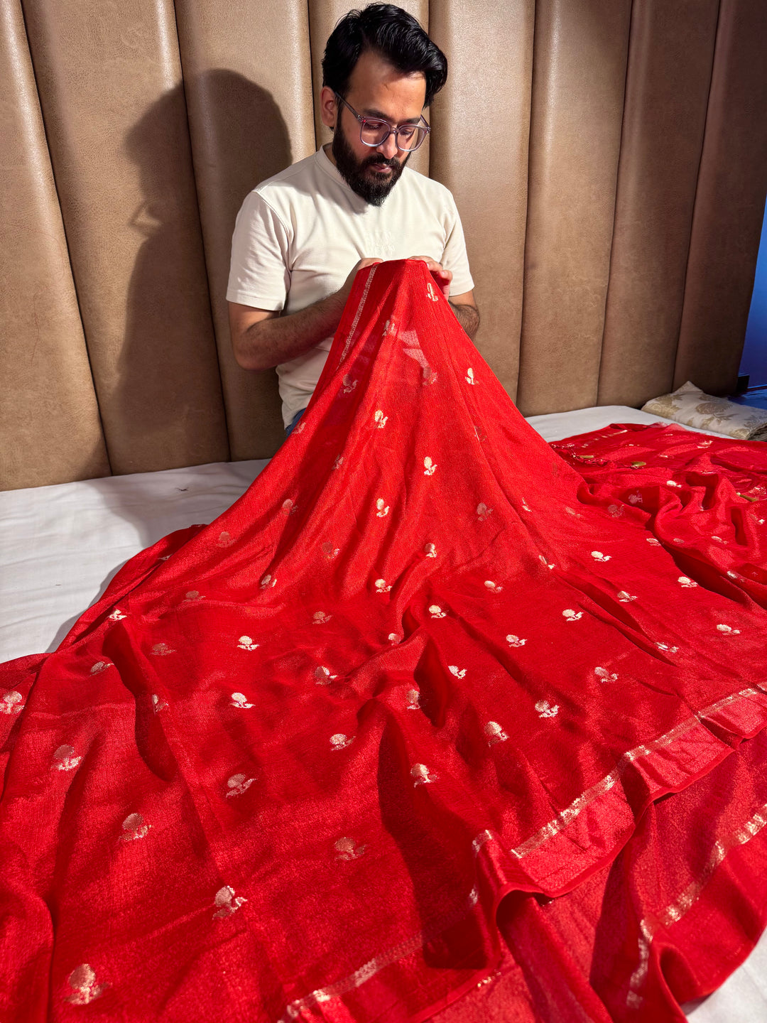 Bright Red Premium Viscose Georgette Banarasi Saree