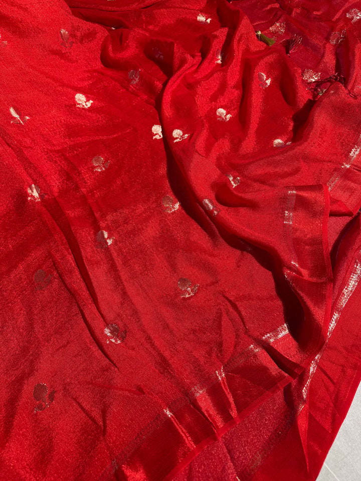 Bright Red Premium Viscose Georgette Banarasi Saree