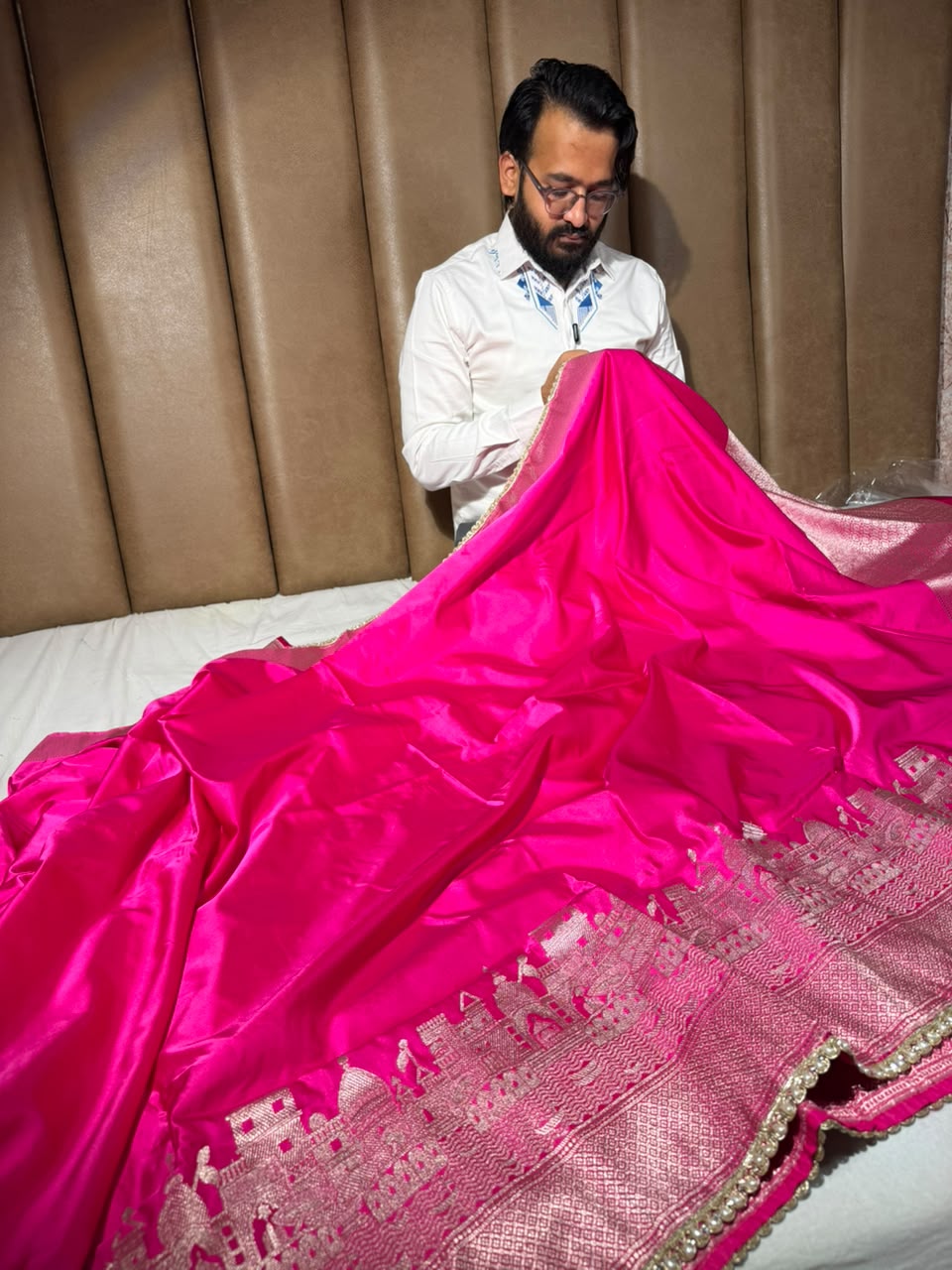 Ghats Of Banaras Rani Pink Mashru Katan Silk Saree