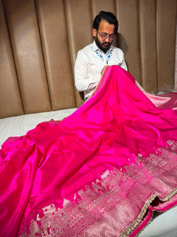 Ghats Of Banaras Rani Pink Mashru Katan Silk Saree