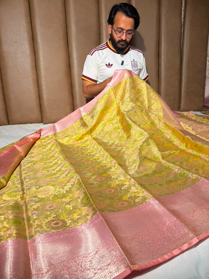 Gold Meenakari Vaskat Tissue Silk Banarasi Saree