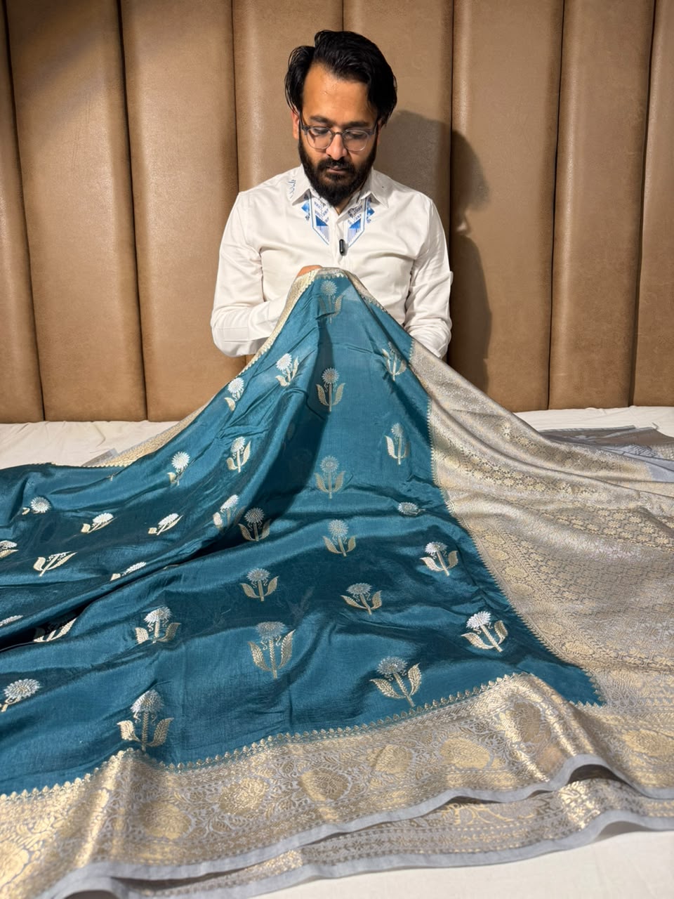 Powder Blue Premium Georgette Silk Banarasi Saree