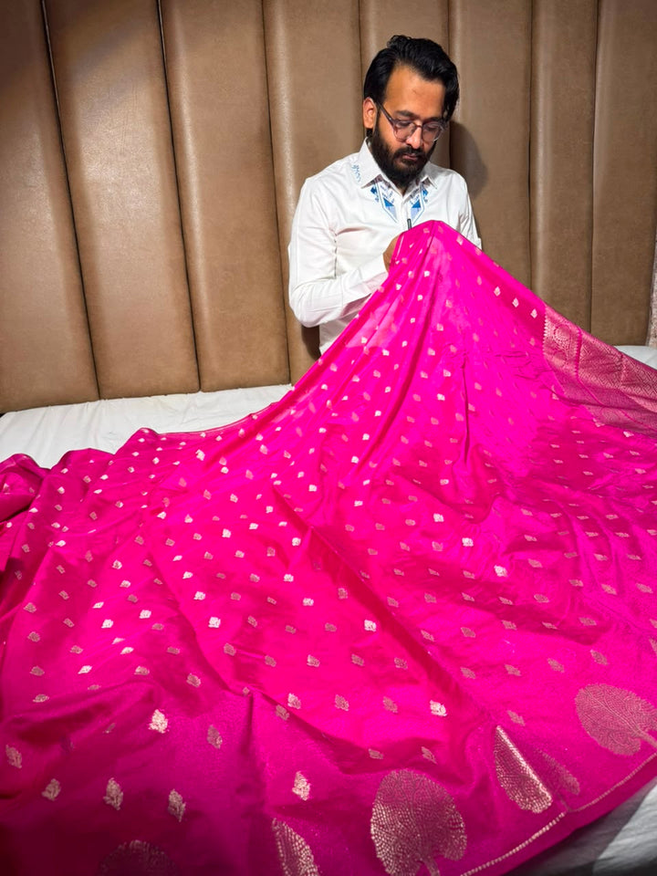 Rani Pink Traditional Chinia Silk Banarasi Saree