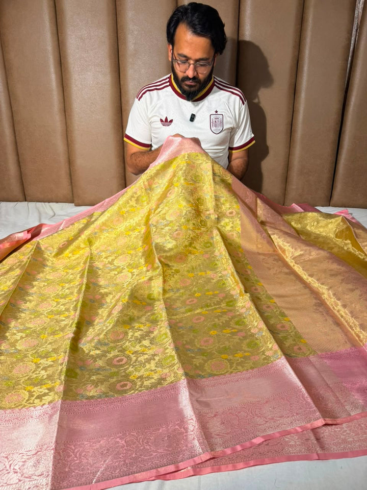 Gold Meenakari Vaskat Tissue Silk Banarasi Saree