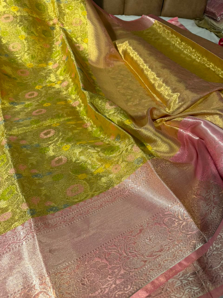 Gold Meenakari Vaskat Tissue Silk Banarasi Saree