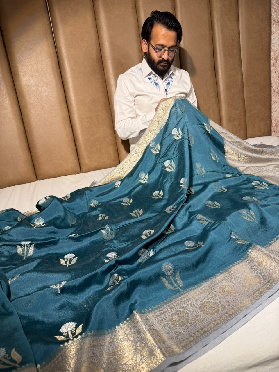 Powder Blue Premium Georgette Silk Banarasi Saree