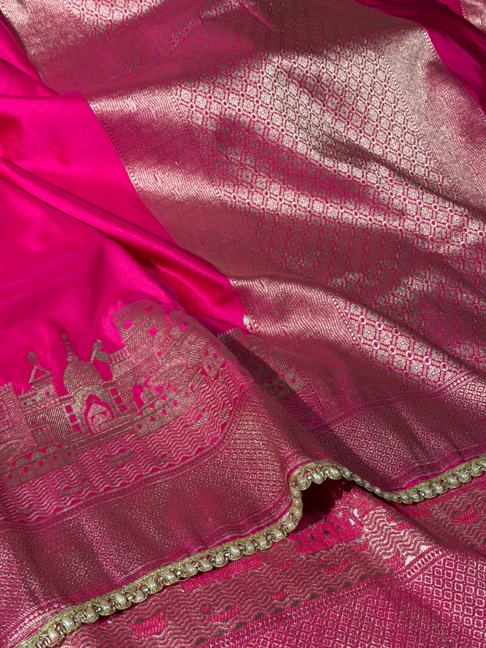 Ghats Of Banaras Rani Pink Mashru Katan Silk Saree