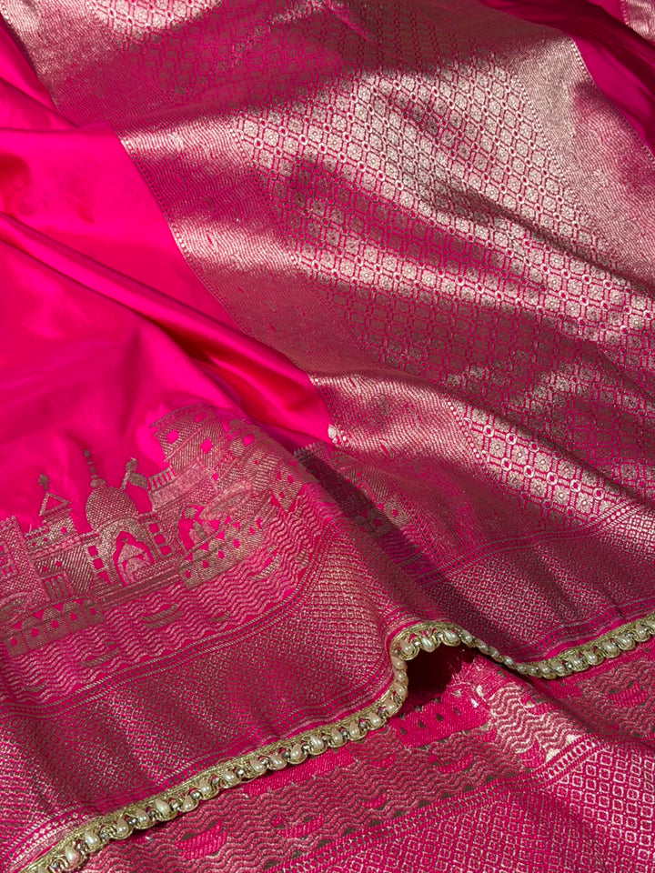 Ghats Of Banaras Rani Pink Mashru Katan Silk Saree