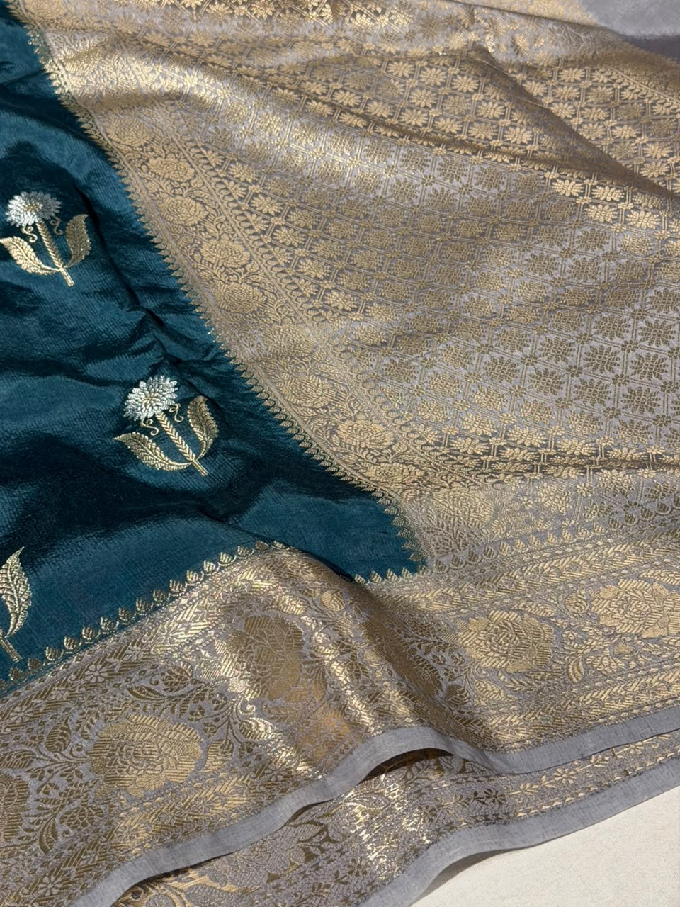 Powder Blue Premium Georgette Silk Banarasi Saree