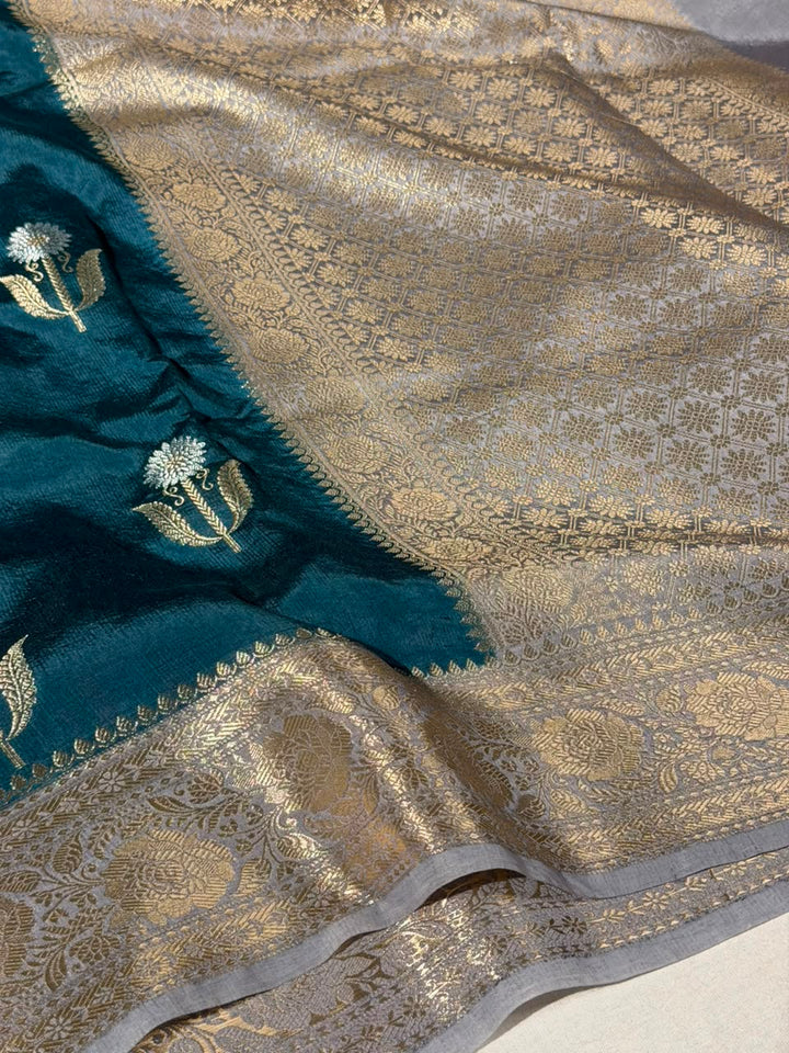 Powder Blue Premium Georgette Silk Banarasi Saree