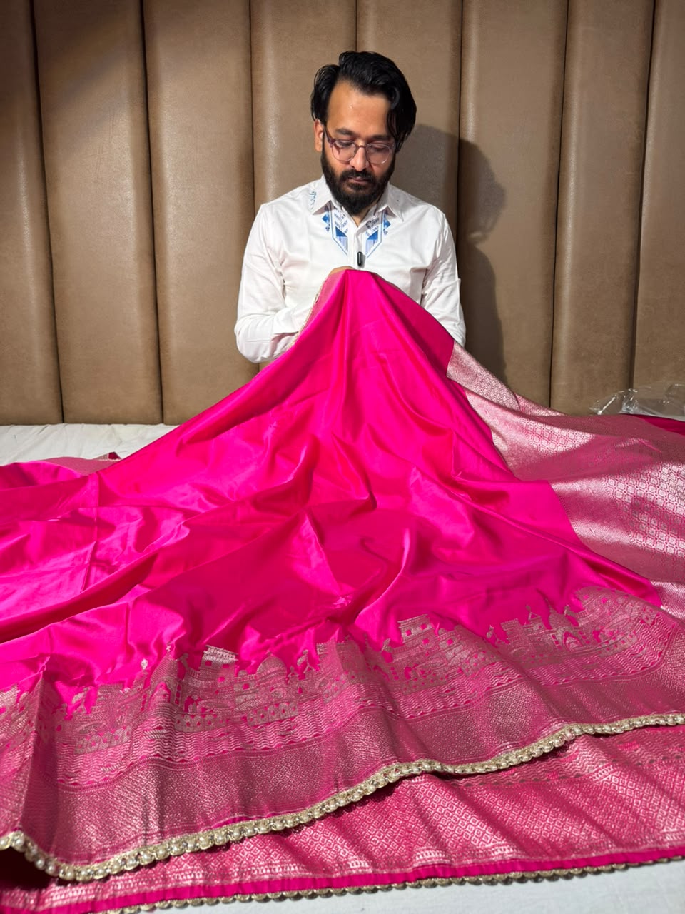 Ghats Of Banaras Rani Pink Mashru Katan Silk Saree