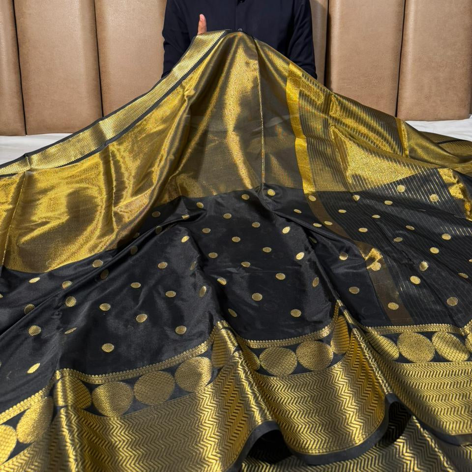 Copper black Half Tissue Silk Banarasi Saree
