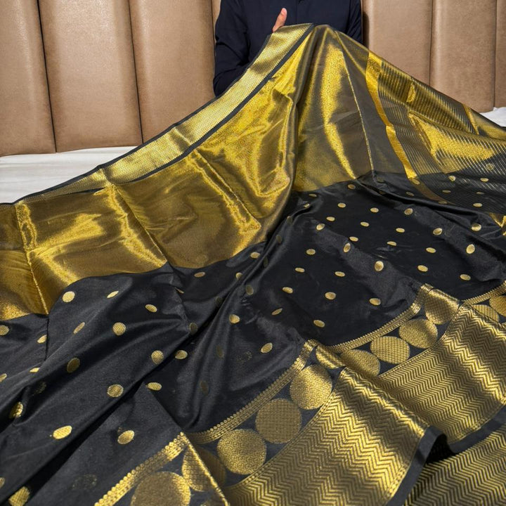 Copper black Half Tissue Silk Banarasi Saree