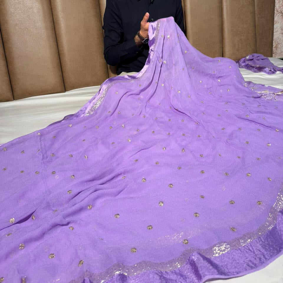 Light Lavender Soft Viscose Georgette Embroidered Saree