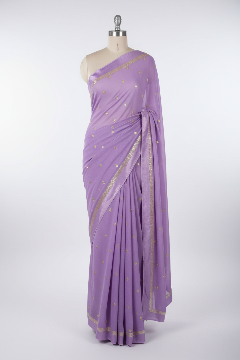 Light Lavender Soft Viscose Georgette Embroidered Saree