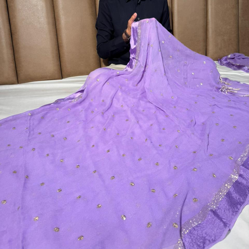 Light Lavender Soft Viscose Georgette Embroidered Saree