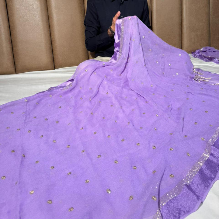 Light Lavender Soft Viscose Georgette Embroidered Saree
