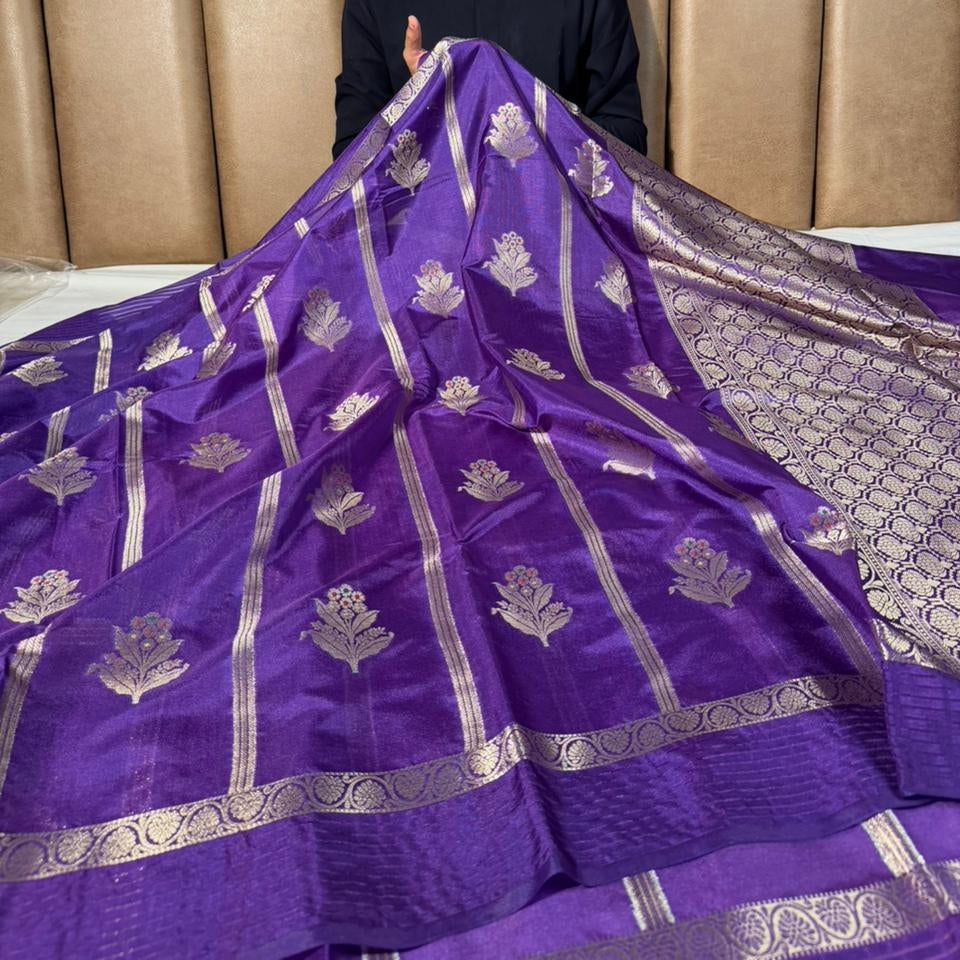 Light Purple Traditional Chinia Silk Banarasi Saree