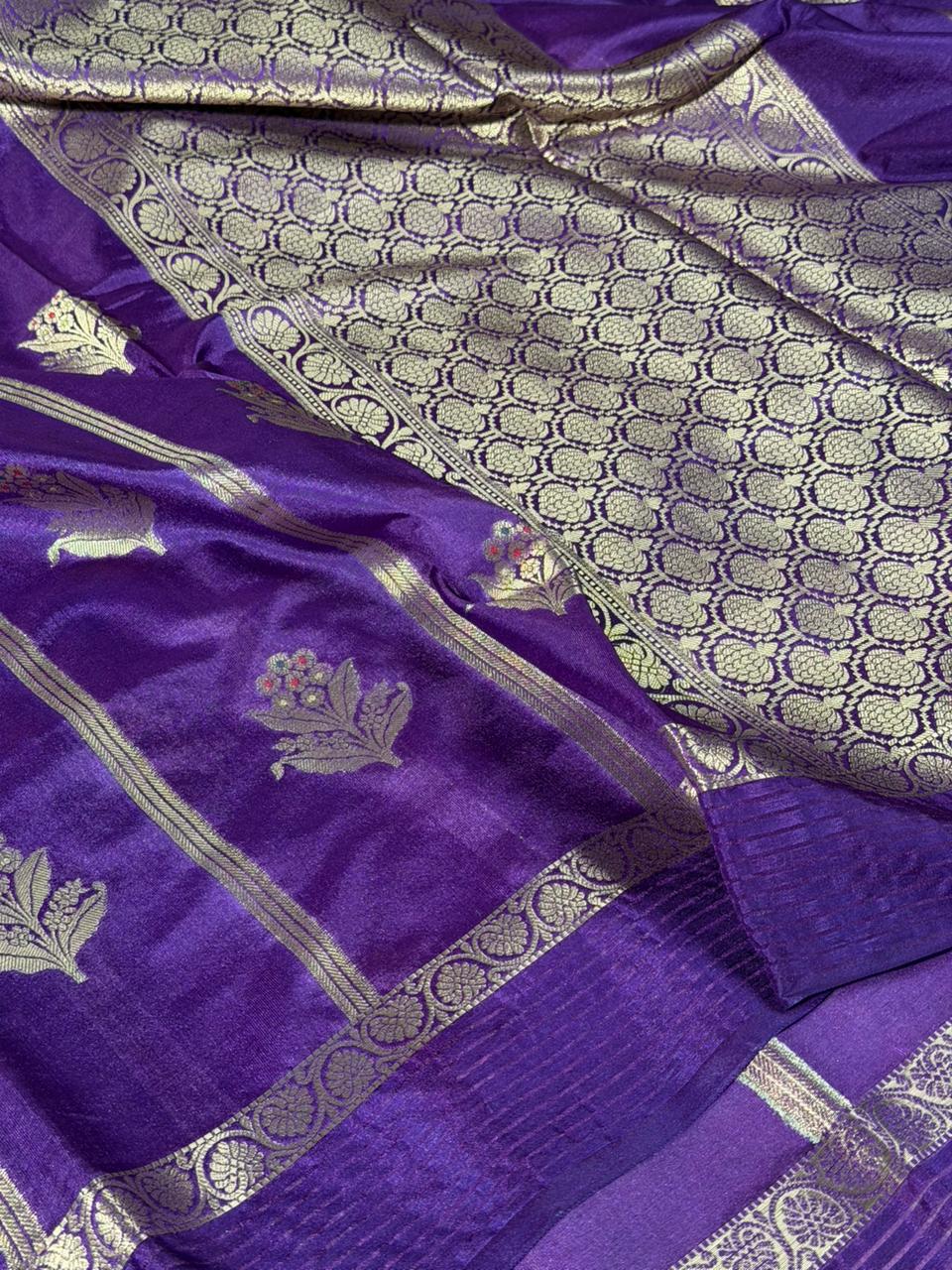 Light Purple Traditional Chinia Silk Banarasi Saree
