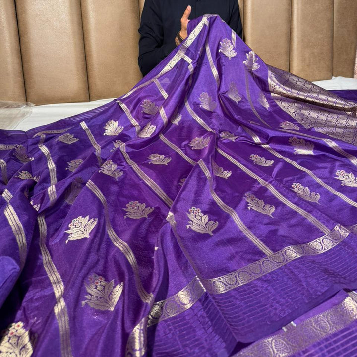 Light Purple Traditional Chinia Silk Banarasi Saree