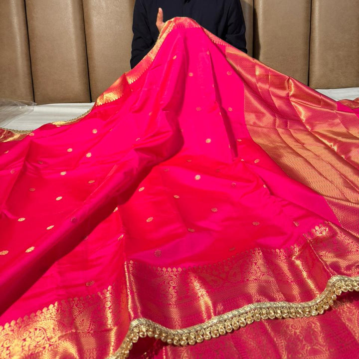 Baby Pink Soft Banarasi Silk Lace Work Saree