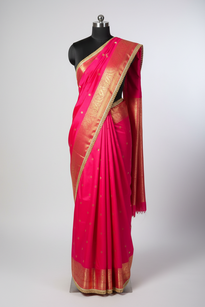 Baby Pink Soft Banarasi Silk Lace Work Saree