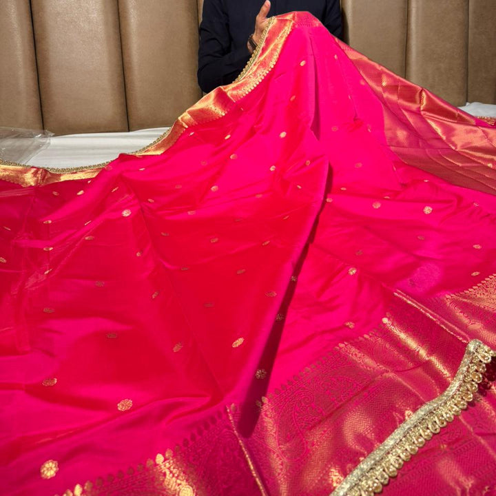 Baby Pink Soft Banarasi Silk Lace Work Saree