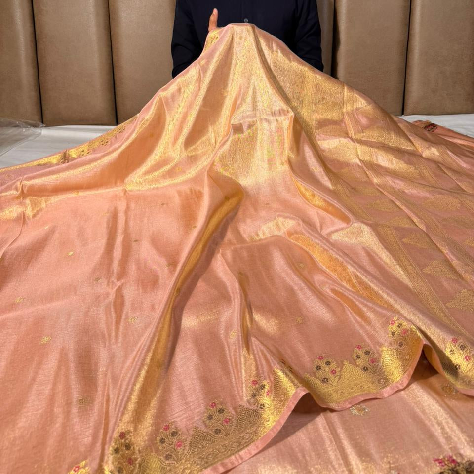 Mauve Pink Breathable Soft Tissue Silk Banarasi Saree